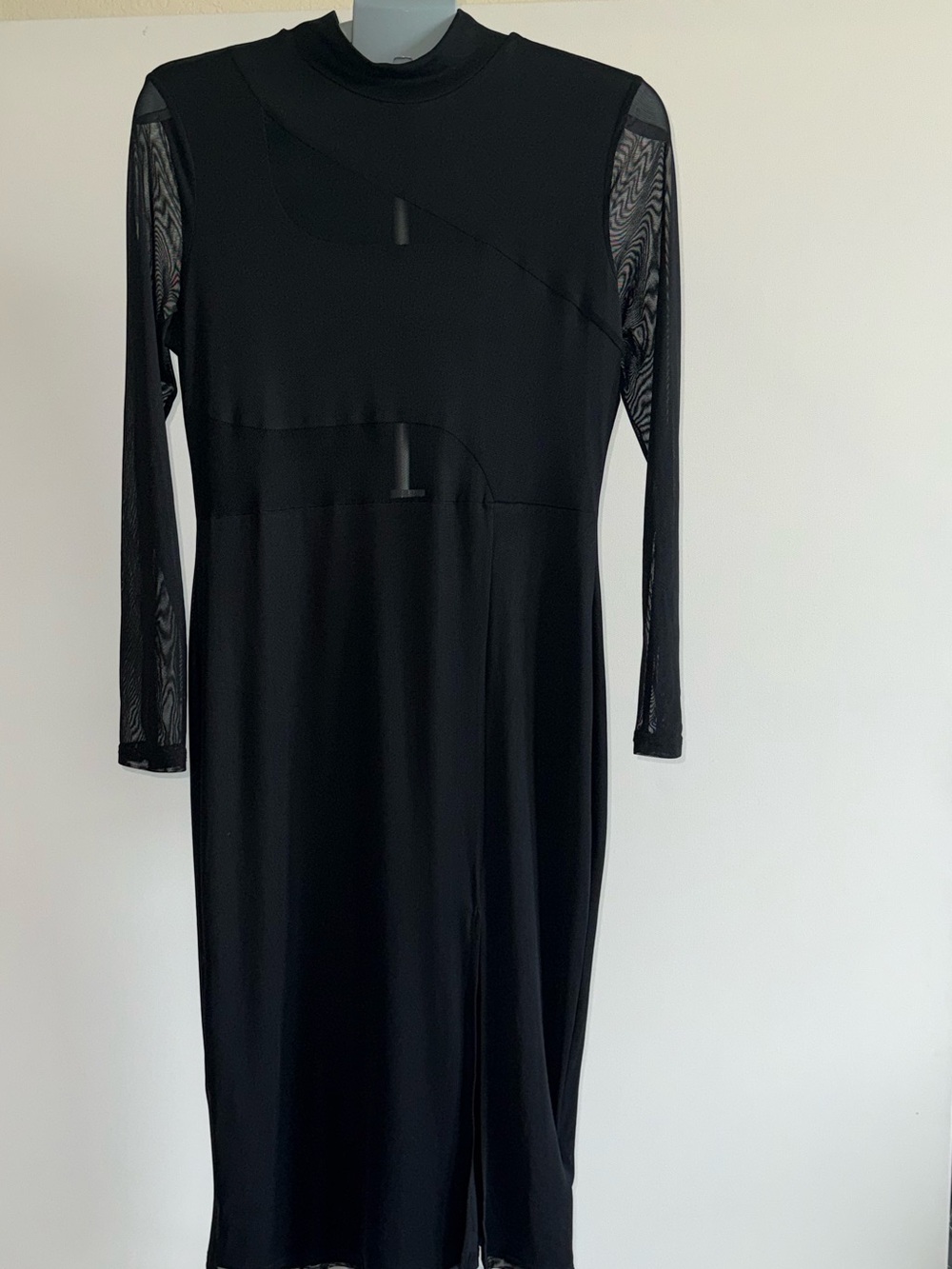 Cider Black Mesh Long Sleeve Bodycon Midi Dress Mock Neck Size XL